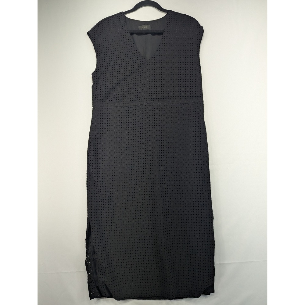 J. Crew Black Eyelet Midi Dress Size 6 Sleeveless V Neck